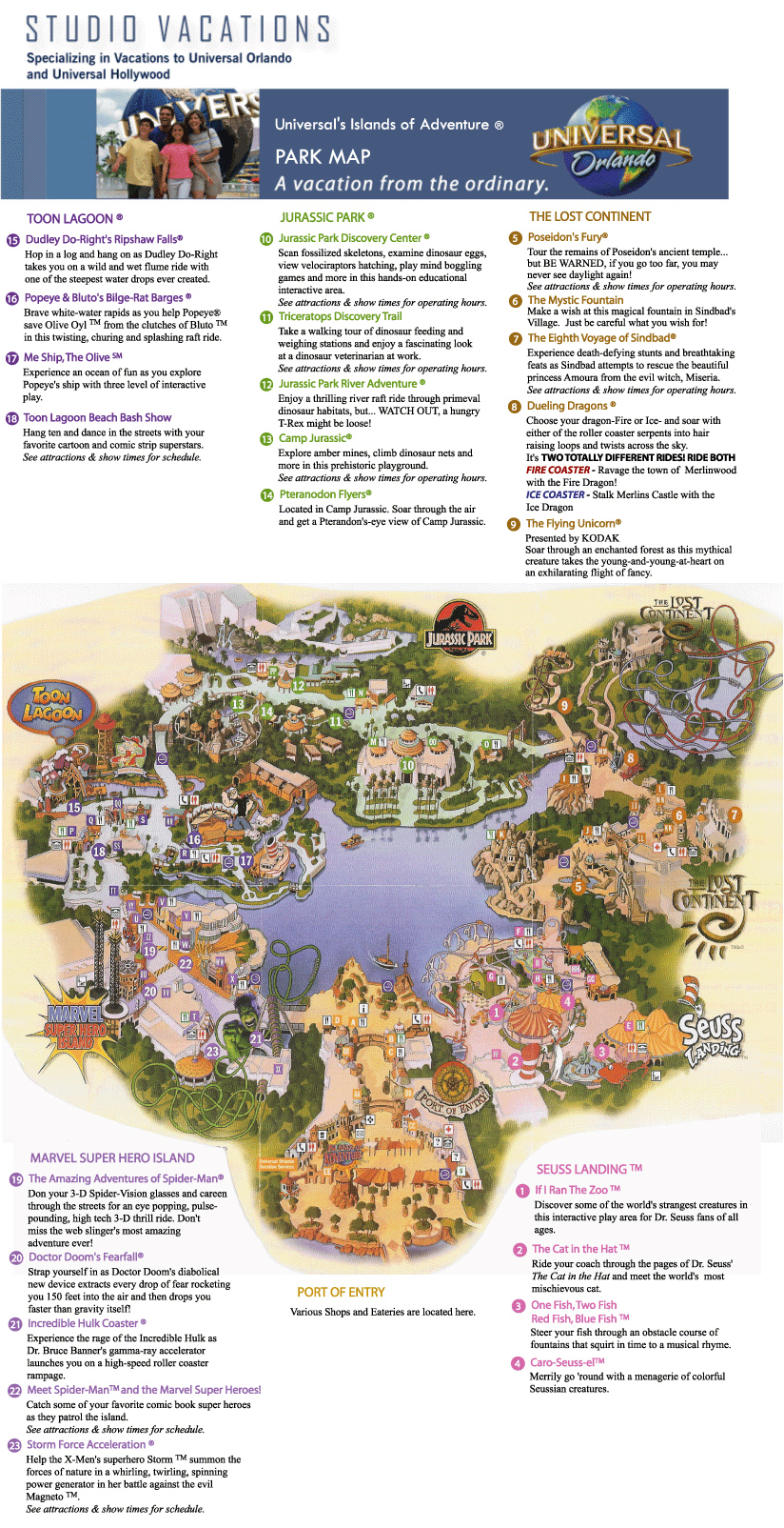 Universal Islands of Adventure Map and Brochure (1999 - 2023)